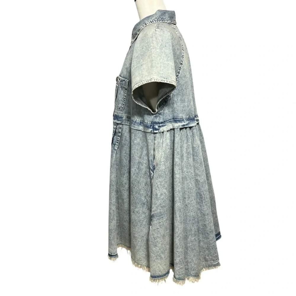 FREE PEOPLE Ronnie Denim Mini Dress In Worn In Wash - Picture 4 of 11